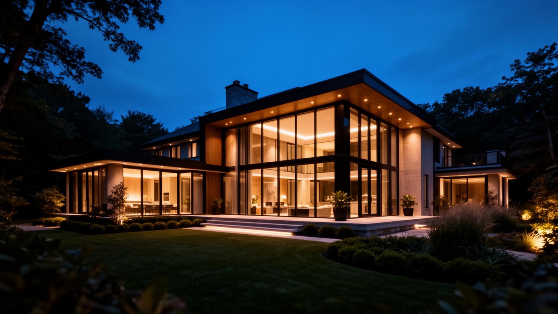 Modern luxury Ontario home at twilight